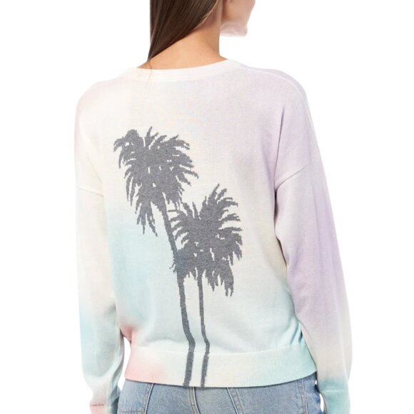 360 Cashmere Long Sleeve Pastel Pink Blue Palm Tree Crewneck Sweater Sz S - Picture 2 of 11